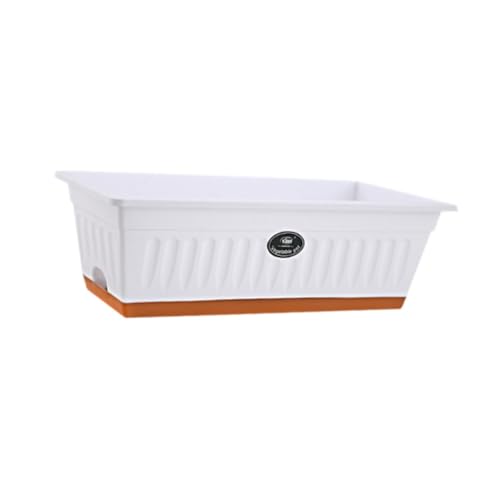 MYCENSE Pp Flower Box Plant Pot with Tray Rectangle 20x7.4x6.3inch with Drainage Holes for Houses, Offices Lightweight, White