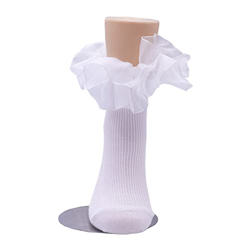 Toddler Little Girls Turn Cuff Two-Layer Big Lace Socks Frilly Cotton Ankle Dress Socks Big Girl 1-7 Years3