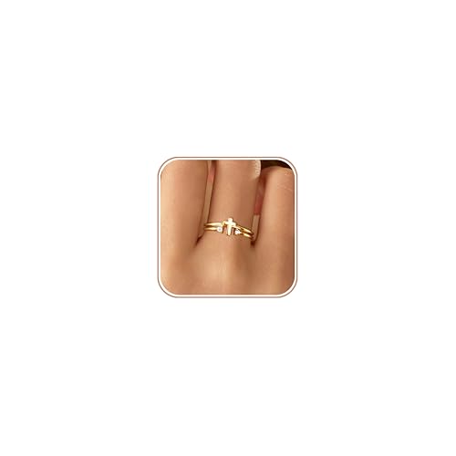 VANIPUFF 925 Sterling Silver Easter Cross Ring for Women, 14K Gold Plated CZ Eternity Infinity Belief Ring for Mom Daughter Stackable Christian Faith Purity Religious Baptism Jewelry Easter Gifts(Gold)