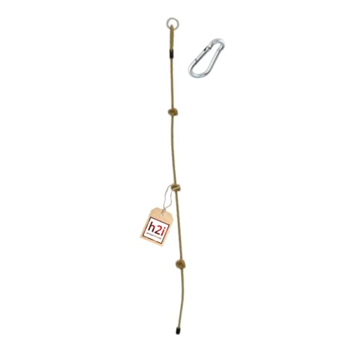 h2i Kletterseil für Kinder | Klettertau mit 3 Knoten | Knotenseil für Spielturm, Baumhaus & Kletterturm | Seil inkl. Sicherungsring & Karabiner | Outdoor Kletterspielzeug | Länge 2 m