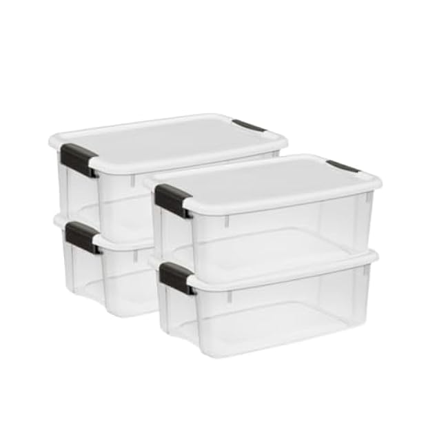 18 Quart Ultra Latching Storage Bins with Lids, Clear Plastic Containers ¨C Durable Stackable Storage Boxes with Secure Latches, Pack of 4