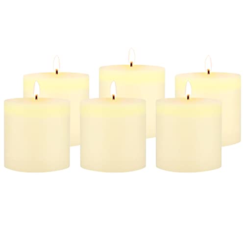 Image of Stonebriar Tall 3 x 3 Inch 40 Hour Long Burning Unscented Wax Flat Top Pillar Candles, Ivory, 6 Pack