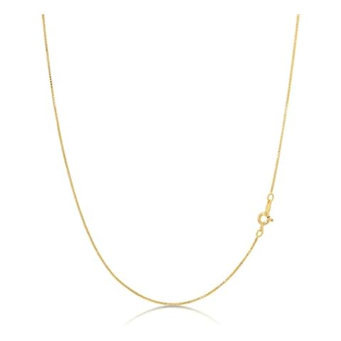KEZEF 18ct Gold Plated Chain 925 Sterling Silver Box Chain Gold Plated Necklace for Women Girls Men - Made in Italy - 18" Length Cover