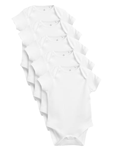 NEXT Baby Kurzärmelige Bodys aus Bio-Baumwolle, 5er-Pack Weiß Essential 74-80