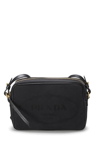 Prada, Pre-Loved Black Logo Jacquard Camera Bag, Black