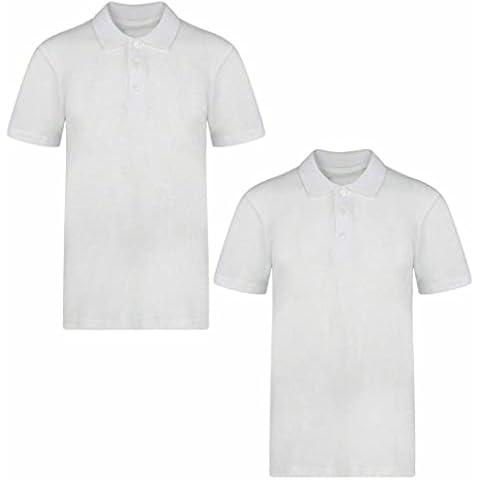 Label Cutters Boys 2 Pack White School Polo T Shirts Pique EX G30RG3 Uniform 5-16 Years (George 2 Pack Boys / 13-14 Years) Cover
