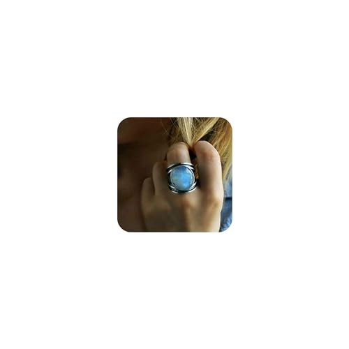 Kuyiuif Vintage Silver Ring Sterling Silver Moon Moonstone Ring for Women Gemstone Boho Jewelry Wedding Bridal Ring (US 7)