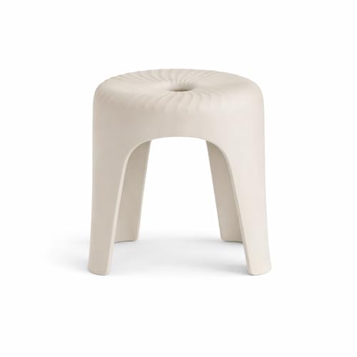 Image of Modern Plastic Stool for Home & Bathroom | Strong & Durable Multipurpose Stool for Sitting, Footrest & Kitchen Use | Elegant Cream Color