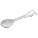 Veemoon Cubiertos de Acero Inoxidable para Camping Tenedor, Cuchara, Abridor de Botellas y Abrelatas Integrados, Llavero Portátil, Utensilios de Viaje para Picnic, Senderismo y