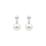 LUXENTER Pendientes con Perla Blanca acabados en Plata. Color Blanco. Joyas para Mujer -Modelo Raver