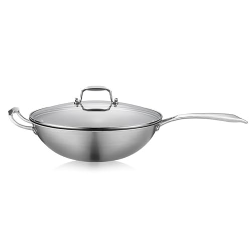 Wok antiadherente Titanio 32 cm con tapa de vidrio