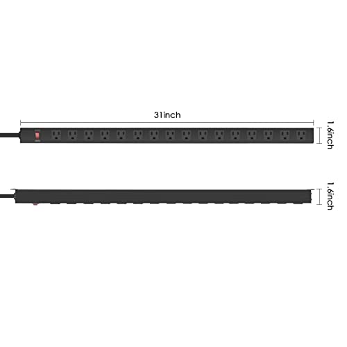 Regleta de alimentación metálica para montaje en pared HHSOET, 16 tomas, cable de extensión de 15 pies (14 AWG), 15 A, 125 V, 1875 W, color negro | Resistente, con espaciado amplio entre tomas, para escritorio, garaje y taller miniatura 2