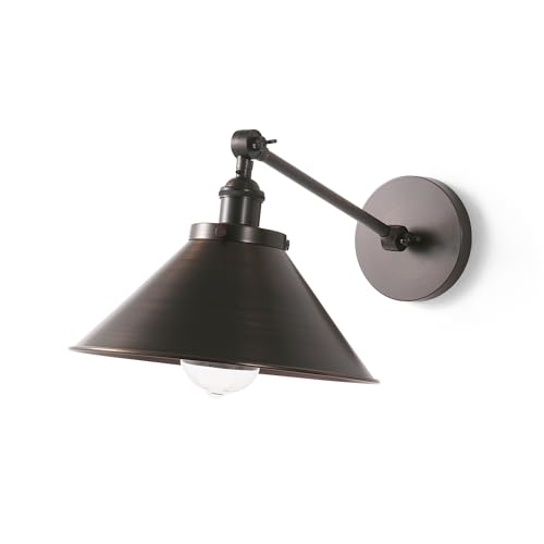 Image of 10 Inch Large Cone Vintage Adjustable Swing Arm Bronze Wall Sconce Antique Brass Sconce Light Aged Brass Industrial Wall Light Fixture for Kitchen, Living Room, Hallway, Office (Bulb Included)