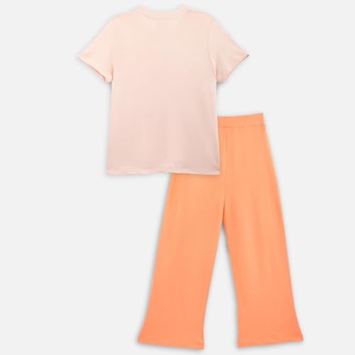 Image of Nap Chief Girls Printed Cotton Co ord Set, Tshirt & Joggers Set for Casual Wear