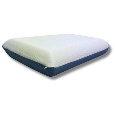 QQbed Essentials Memory Foam Bed Pillow for Pressure Relief, Adaptive Memory Foam Pillow with Washable Knit Cover, Standard, 24 x 16 in x 5.5 in, White/Blue Cover