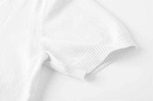Image of SANGTREE Women's Short Sleeve Sweaters V Neck Casual Knit Pullover Tops | Perfect as a lightweight sweater for spring /summer or as a layering piece. Ideal for office, daily, holiday, home etc
