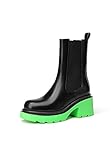 vivianly Womens Chelsea Boots Lug Sole Platform Mid Calf Boots Elastic Slip on Boots Block Heel Ankle Boots for Casual Wear, Costume Size 8 Green
