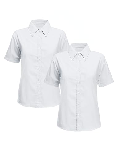 L S U Schulbluse für Mädchen, Schuluniform/Bürobluse, Weiß, kurzärmelig, 2 Stück, weiß, 38 cm