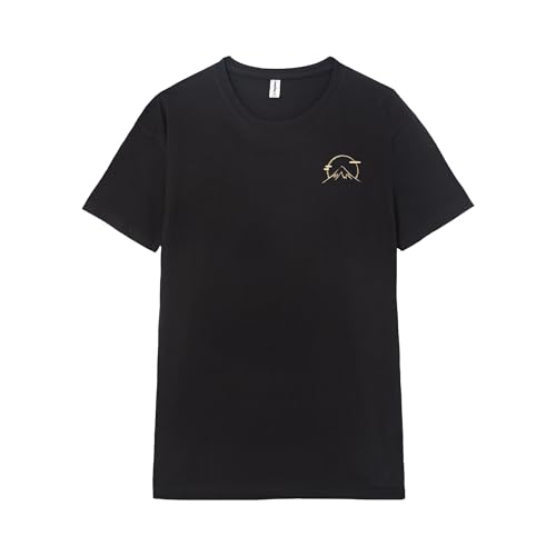 Pampling T-shirt de manga curta, 100% algodão, impressão dupla, roupa unissexo para homem e mulher, estampada com decote redondo e corte reto, cor preta (Coffee Cat in MT Fuji), Preto, L