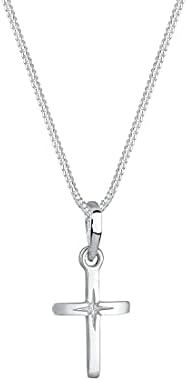 Elli Halskette Damen Kreuz Anhänger mit Sterngravur Filigran 925 Silber | 450 mm lange filigrane Silberkette, Anhänger 14x10 mm, glänzende Oberfläche, Panzerkette mit Karabinerhake