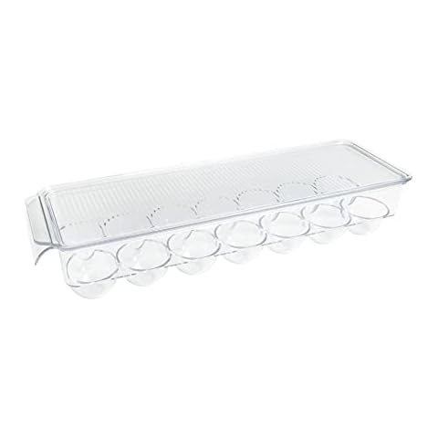 Kitchen Spaces KSEG12-AMZ Egg Tray 14pc Stackable Food Storage Organizer for Refrigerator, 14.5" x 3" x 4.5", Clear Cover