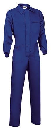 COARTEX Buzo de Trabajo – Mono Industrial Multibolsillos | Tejido Resistente (65% Poliéster / 35% Algodón), Puños Elásticos y Cremallera con Velcro | Ideal para Talleres, Industria (Azulina, S)