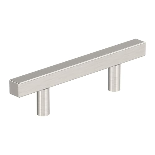 Image of Amerock 25 Pack 3 inch Bar Pulls Square Satin Nickel Drawer Pull | 3 inch (76mm) Center-to-Center Mounting Distance and 5-5 /16 inches Overall Length, Durable Zinc Cabinet Hardware