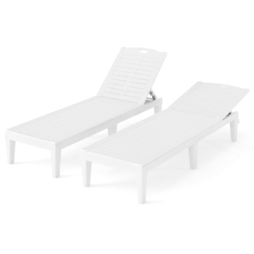 COSTWAY Lot de 2 Bains de Soleil, Chaise Longue Jardin Exterieur, Dossiers Réglables en 5 Positions, Charge 160 kg, 6 Pieds de Soutien, Transat Jardin pour Deck Plage...