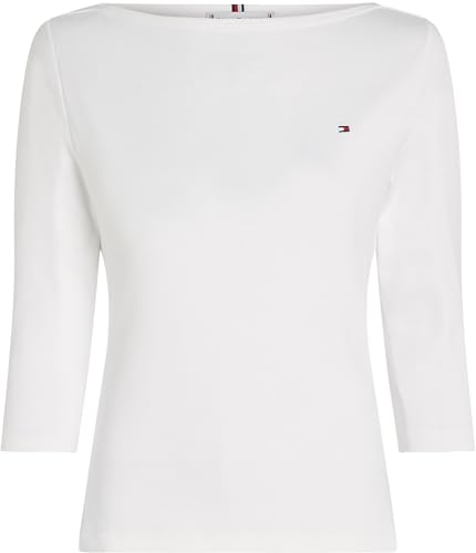 Tommy Hilfiger Damen T-Shirt Dreiviertelarm New Cody Slim U-Boot-Ausschnitt, Weiß (Ecru), XS – Ansicht 5