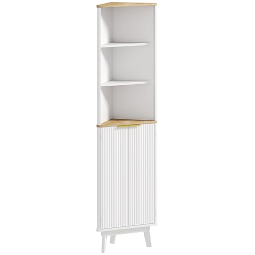 HOMCOM Tall Bathroom Storage Cabinet, Slim Bathroom Storage Unit with Doors and Adjustable Shelves, Freestanding Bathroom Cabinet with Curved Profile Design, White