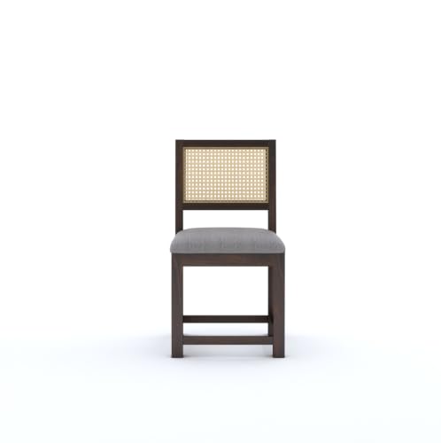 Image of Wooden 2 Chair for Living Room & Dining | Solid Wood Frame with Cane Backrest | Cushioned Seat | Modern Accent Chairs for Home & Office (Set of 2, Walnut)