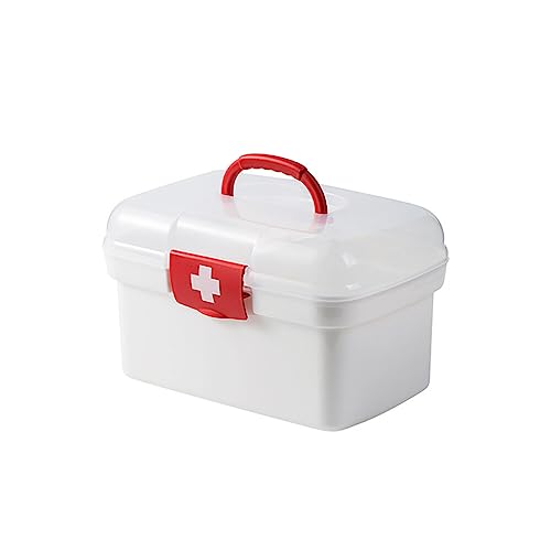 First Aid Storage Box Container Bin with Handle Family Emergency Medicine Kit Portable Plastic Transparent Medical Pill Case Organizer Container Bins for Travel Car - S