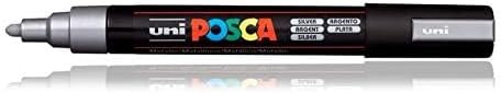 Uniball Posca 5M 1.8-2.5 mm Bullet Shaped Marker Pen (Silver Ink, Pack of 1), medium (UNMRPC5MSL)