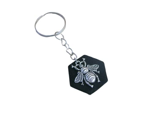 Porte clé clef Abeille, Apiculture, Apiculteur Argenté, couleur Argent cuir Noir Cadeau Noël Original Anniversaire Fête des Pères Nature