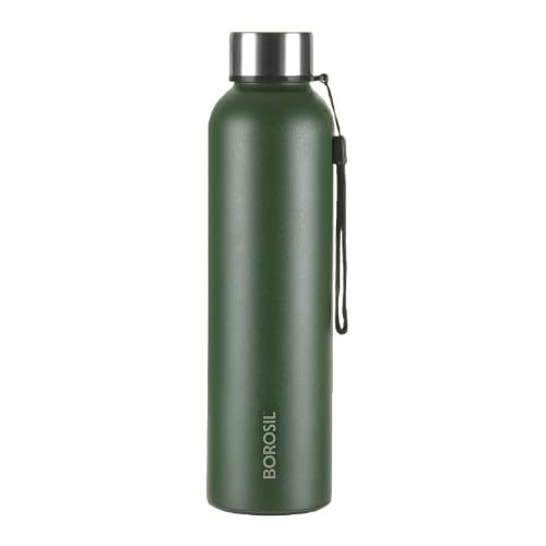 Borosil 1000 ml Hydra Laguna Stainless Steel Water Bottle | Made in India Single Wall, Leakproof, BPA Free| Bottle for Office, School, College & Gym | Green