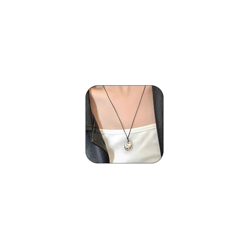 AllJunction Leather Cord Tear Drop Necklace for Women Black Goth Long Simple Rope Chain and Gold Silver Teardrop Bean Pendant Choker Necklace Boho Jewelry Trendy (Silver)