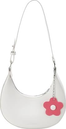 Image of Trendy Women's Shoulder Sling Bag with Flower Charm | Lightweight PU Leather Handbag for Daily Use | Stylish Hobo Bag with Adjustable Strap