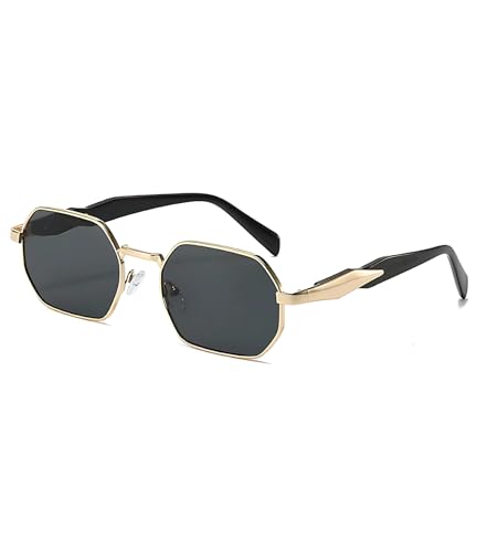 Image of Retro Hexagonal Designer UV Protected Unisex Oval Sunglasses for Men Women | Stylish UV400 Protection Metal Frame Branded Geometric Goggles for Driving Fashion Party Sqaure Shades
