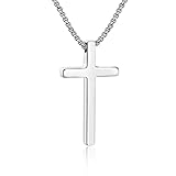 TINGN Stainless Steel Cross Pendant Necklace for Men Boys, Silver Tone Chain Cross Necklace Christian Confirmation Baptism Cross Chain with 16-24 Inches Jewelry