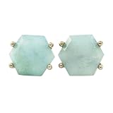 Pendientes de aguamarina natural de en plata de ley 925 bañada en oro, Pendientes hexagonales de estilo minimalista para mujer, WW_VSTD_0341