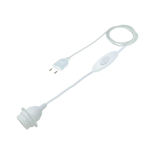 HALOTEC | Câble d'alimentation avec douille E27, interrupteur et rondelle 3m | Douille et interrupteur blanc, prise robuste | Parfait pour lampes suspendues, fixation sécurisée, intérieur, bricolage