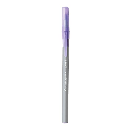 Image of bic Round Stic Grip Xtra Comfort Ballpoint Pen, Purple Ink, 1. 2mm, Medium, Dozen