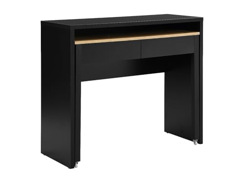 Vente-unique - Bureau Console Extensible avec 2 tiroirs - Noir et Naturel - LOAVIA - avec Rangement