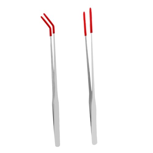 INOOMP ステンレススチール製爬虫類用給餌トング2個:トカゲ、ヘビ、水槽の植物に餌を与えるためのストレートとカーブの先端が付いた