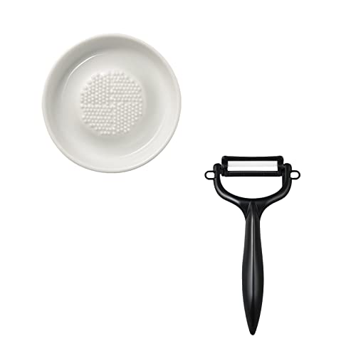 【セット買い】京セラ おろし器 薬味 セラミック わさび 生姜 サビない 汚れにくい ブラシ 付き 日本製 Kyocera CY-10+ ピーラー ファイン セラミック サビない 除菌 漂白 OK 切れ味 長持ち ブラック 日本製 CP-NBK(N)