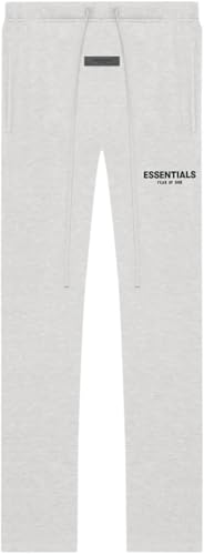 Essentials Sweatpants Adult Elastic Waist Oversized Relaxed/Uncuffed/Straight-Leg/Open-Hem (US Alpha Large Regular Regular Light Oatmeal Uncuffed/Relaxed)
