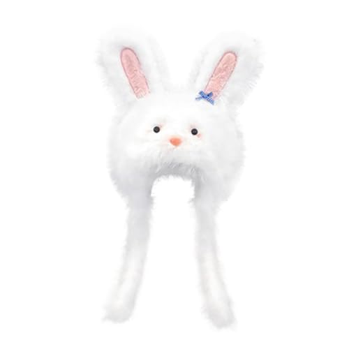 Fancyes Rabbit Ear Hat Animal Hood Winter Hat for Party Skiing Role Play Cycling Skating White