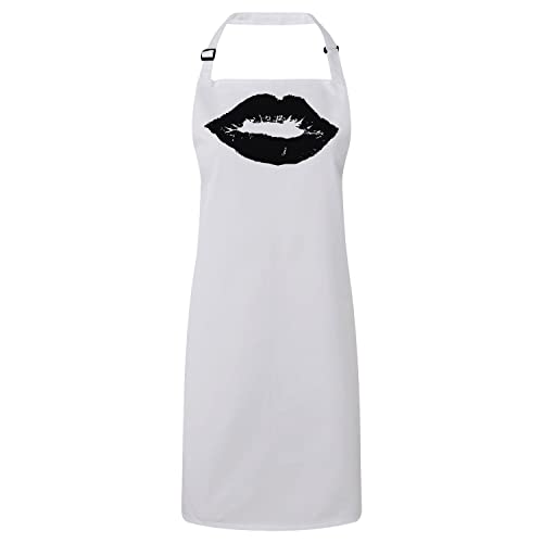Tablier Cuisine Premium Blanc avec Motif Lèvres en Impression Haute Définition