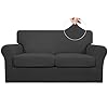 Easy going 3 pieces stretch soft couch cover for dogs washable sofa slipcover for 2 separate cushion couch elastic furniture protector for pets kids loveseat dark gray  urban country home decor