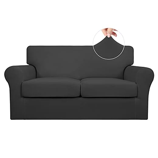 Easy-Going 3 Pieces Stretch Soft Couch Cover for Dogs - Washable Sofa Slipcover for 2 Separate Cushion Couch - Elastic Furniture Protector for Pets, Kids (Loveseat, Dark Gray)
